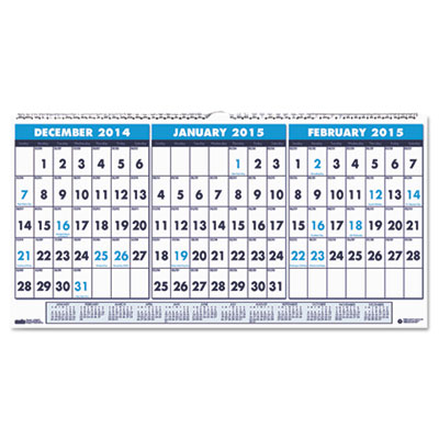House of Doolittle&trade; 100% Recycled Three-Month Format Wall Calendar