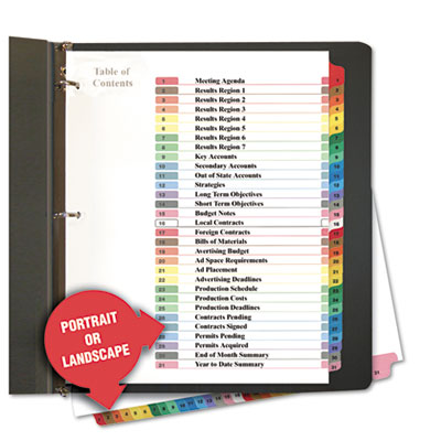 Universal One&trade; Table of Contents Dividers for Printers