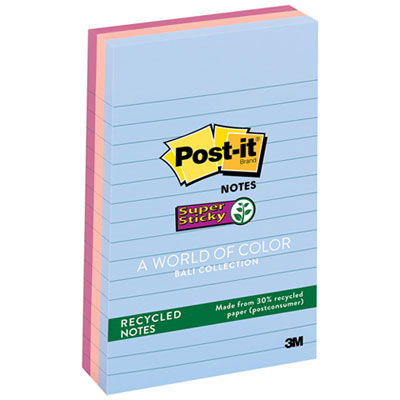 Post-it&reg; Notes Super Sticky Recycled Notes in Bali Colors