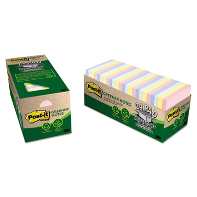 Post-it&reg; Greener Notes Original Recycled Pads in Cabinet Packs