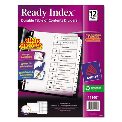 Avery&reg; Ready Index&reg; Customizable Table of Contents Black &amp; White Dividers