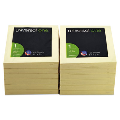 Universal One&trade; Fan-Folded Self-Stick Yellow Pop-Up Note Pads