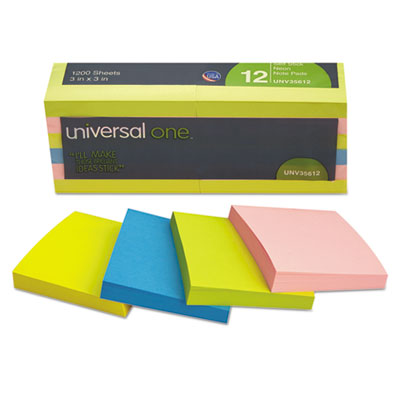 Universal One&trade; Standard Self-Stick Neon Color Note Pads