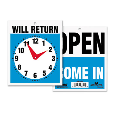 Headline&reg; Sign Double-Sided Open/Will Return Sign with Clock Hands