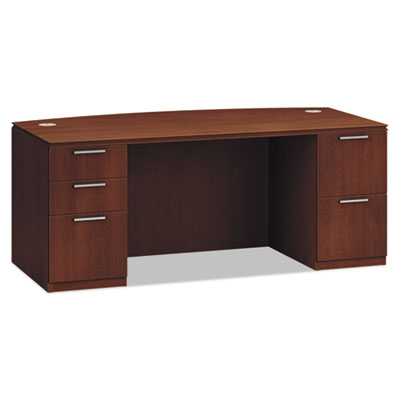 HON&reg; Arrive Series Wood Veneer Bow Front Double Pedestal Pedestal Desk