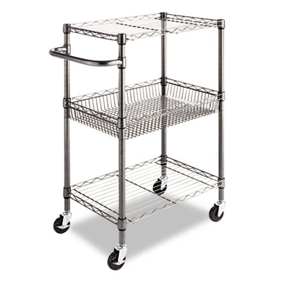 Alera&reg; Wire Shelving Three-Tier Rolling Cart
