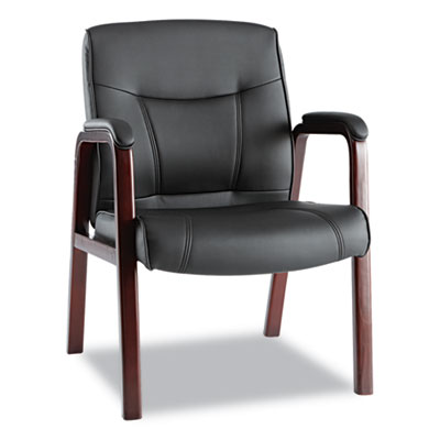 Alera&reg; Madaris Series Leather Guest Chair with Wood Trim Legs