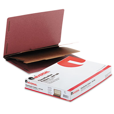 Universal&reg; Red Pressboard End Tab Classification Folders