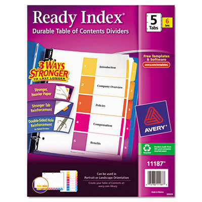 Avery&reg; Ready Index&reg; Customizable Table of Contents Multicolor Dividers