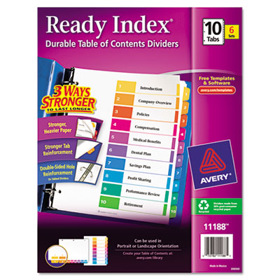 Avery&reg; Ready Index&reg; Customizable Table of Contents Multicolor Dividers