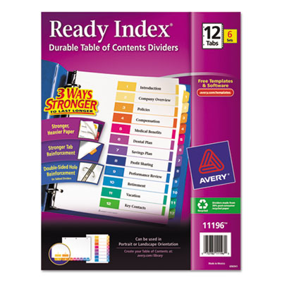 Avery&reg; Ready Index&reg; Customizable Table of Contents Multicolor Dividers