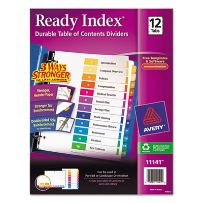 Avery&reg; Ready Index&reg; Customizable Table of Contents Multicolor Dividers