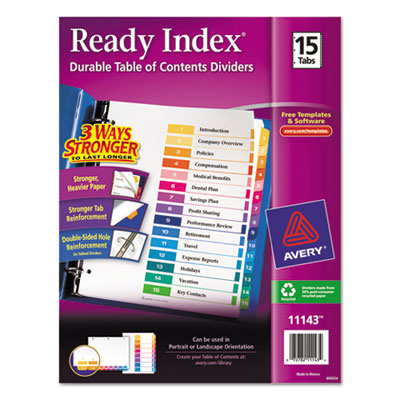 Avery&reg; Ready Index&reg; Customizable Table of Contents Multicolor Dividers