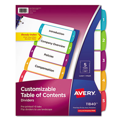 Avery&reg; Ready Index&reg; Customizable Table of Contents Multicolor Dividers