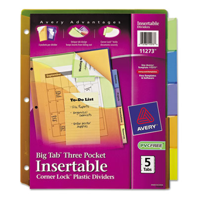Avery&reg; Insertable Big Tab&trade; Plastic Dividers with Three Pockets and Corner Lock&trade;