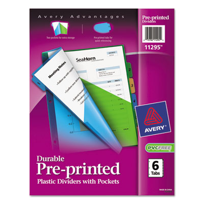 Avery&reg; Preprinted Tab Plastic Dividers with Double Pockets