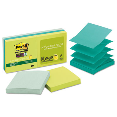 Post-it&reg; Pop-up Notes Super Sticky Pop-up Recycled Notes in Bora Bora Colors
