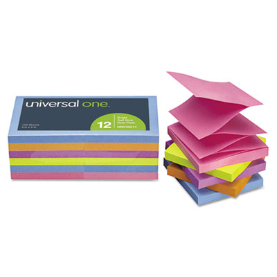 Universal One&trade; Fan-Folded Self-Stick Bright Color Pop-Up Note Pads