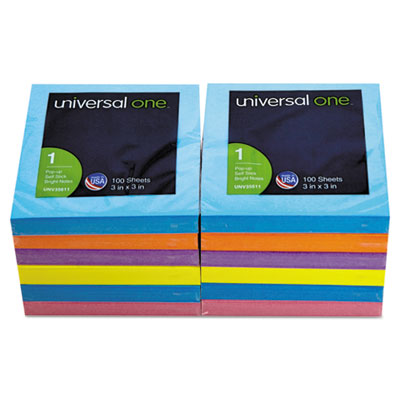 Universal One&trade; Fan-Folded Self-Stick Bright Color Pop-Up Note Pads