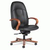 Global Tamiri&trade; Leather Series High-Back Tilt Chair with Wood Arms
