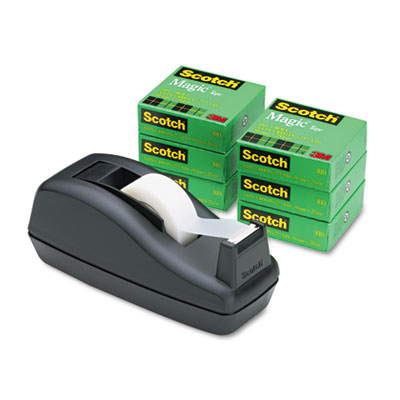 Scotch&reg; Magic&trade; Tape Six-Roll Value Pack with C40 Black Dispenser