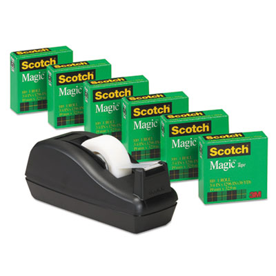 Scotch&reg; Magic&trade; Tape Six-Roll Value Pack with C40 Black Dispenser