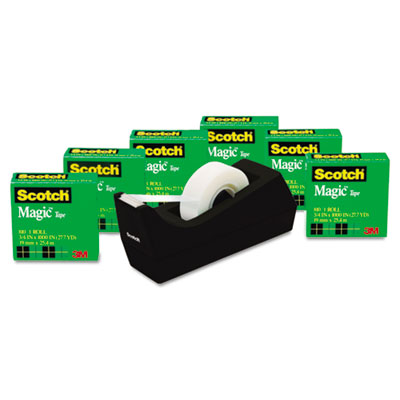 Scotch&reg; Magic&trade; Tape Six-Roll Value Pack with C38 Black Plastic Dispenser