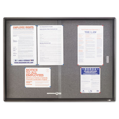 Quartet&reg; Enclosed Indoor Cork &amp; Fabric Bulletin Board with Sliding Glass Doors