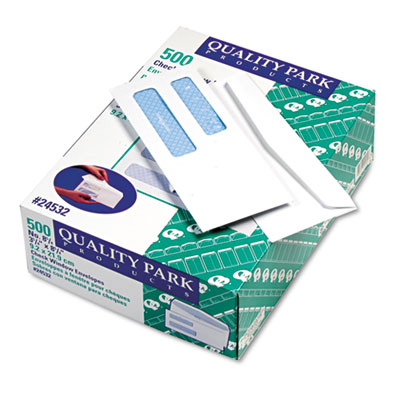 Quality Park&trade; Double Window Security Tinted Check Envelope