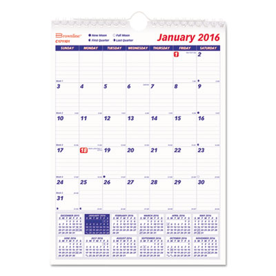 Brownline&reg; Twin Wirebound Wall Calendar, One Month per Page