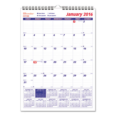 Brownline&reg; Twin Wirebound Wall Calendar, One Month per Page