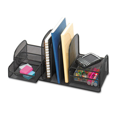 Safco&reg; Onyx&trade; Mesh Desk Organizer with Three Vertical Sections/Two Baskets