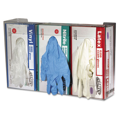 San Jamar&reg; Clear Plexiglas&reg; Disposable Glove Dispenser, Three-Box