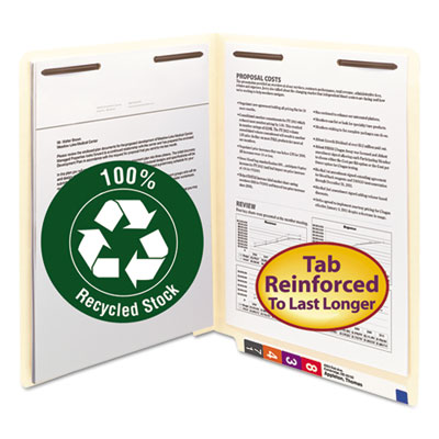Smead&reg; 100% Recycled Manila End Tab Folders with Fasteners