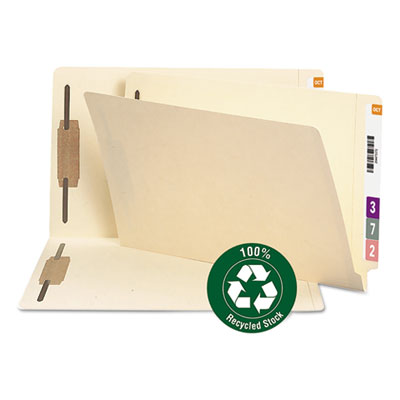 Smead&reg; 100% Recycled Manila End Tab Folders with Fasteners