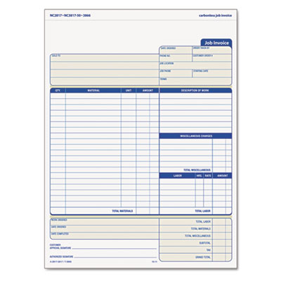 TOPS&trade; Job Invoice, Snap-Off&reg; Triplicate Form
