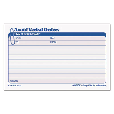 TOPS&trade; Avoid Verbal Orders Manifold Book
