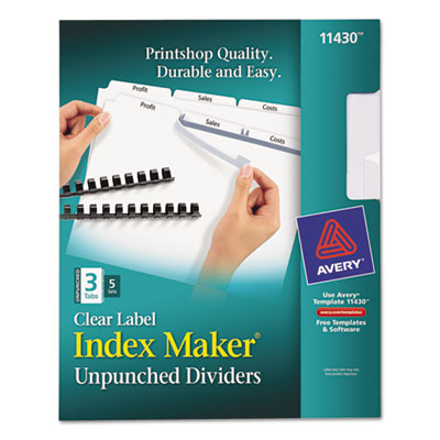 Avery&reg; Index Maker&reg; Print &amp; Apply Clear Label Unpunched Dividers for Binding Systems with White Tabs