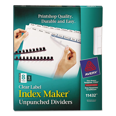 Avery&reg; Index Maker&reg; Print &amp; Apply Clear Label Unpunched Dividers for Binding Systems with White Tabs