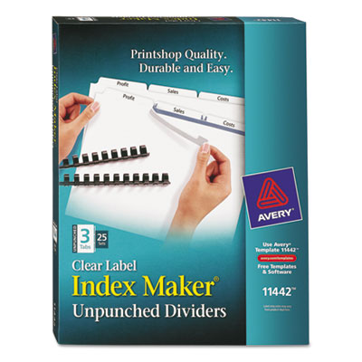 Avery&reg; Index Maker&reg; Print &amp; Apply Clear Label Unpunched Dividers for Binding Systems with White Tabs