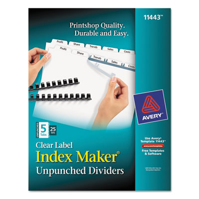 Avery&reg; Index Maker&reg; Print &amp; Apply Clear Label Unpunched Dividers for Binding Systems with White Tabs