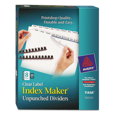 Avery&reg; Index Maker&reg; Print &amp; Apply Clear Label Unpunched Dividers for Binding Systems with White Tabs