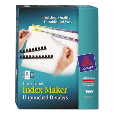 Avery&reg; Index Maker&reg; Print &amp; Apply Clear Label Unpunched Dividers for Binding Systems with White Tabs
