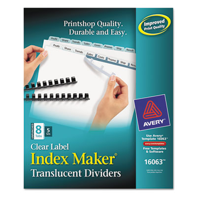 Avery&reg; Index Maker&reg; Print &amp; Apply Clear Label Unpunched Dividers for Binding Systems with White Tabs