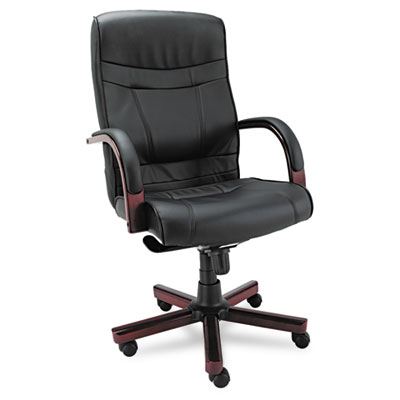 Alera&reg; Madaris Series High-Back Knee Tilt Leather Chair with Wood Trim