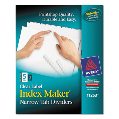 Avery&reg; Index Maker&reg; Print &amp; Apply Clear Label Unpunched Dividers for Binding Systems with White Narrow Tabs