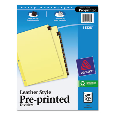 Avery&reg; Preprinted Red Leather Tab Dividers with Clear Reinforced Binding Edge