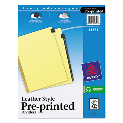 Avery&reg; Preprinted Black Leather Tab Dividers with Gold Reinforced Binding Edge