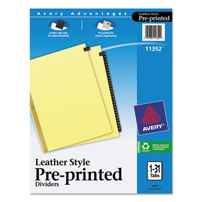 Avery&reg; Preprinted Black Leather Tab Dividers with Gold Reinforced Binding Edge