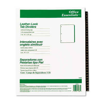Office Essentials&reg; Preprinted Black Leather Tab Dividers
